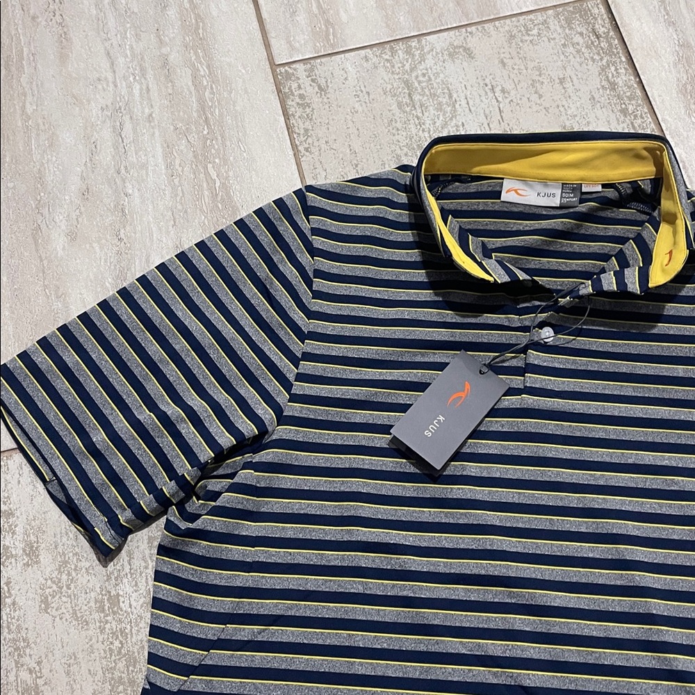 KJUS golf Polo Shirt in Navy and Yellow - Picture 4 of 6